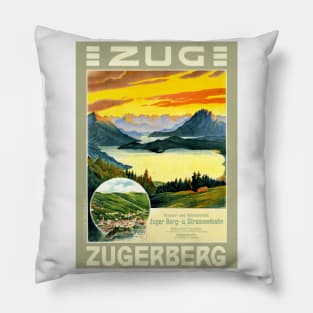 Zug Zugerberg Swiss Funicular Railway  - Vintage Swiss Mountain Travel Poster Pillow