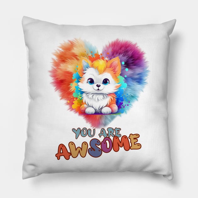 Fluffy: "You are awsome" collorful, cute, furry animals Pillow by HSH-Designing