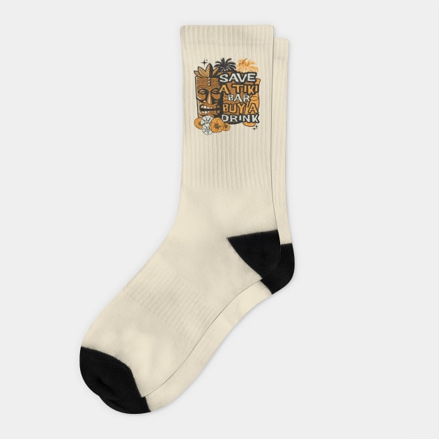 Distressed Save a Tiki Bar Buy a Drink Tropical flowers and Palm Trees Socks by Joaddo