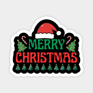 Merry Christmas Festive Trees and Santa Hat Holiday Theme Magnet
