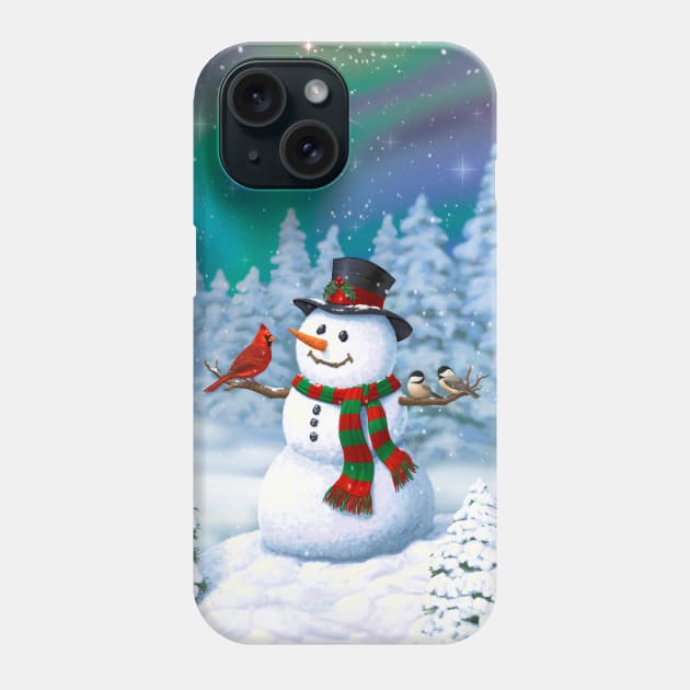 Happy Christmas Snowman and Birds Phone Case by csforest