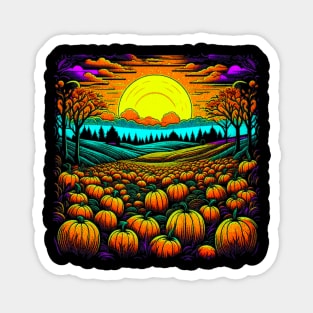 Vintage Retro Sunset Of Pumpkins in the Patch Magnet