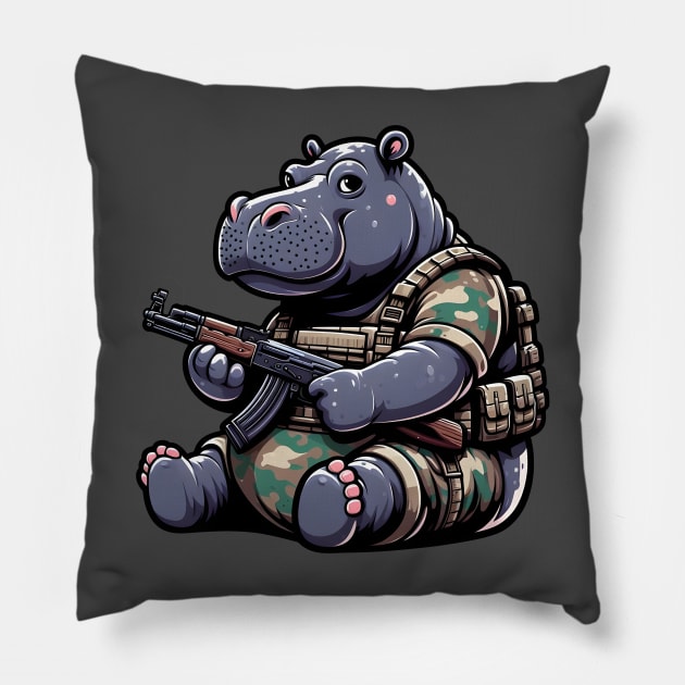 Tactical Hippo Pillow by Rawlifegraphic