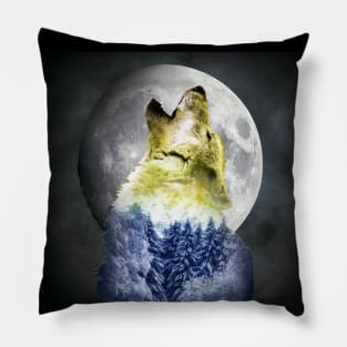 Wolf Night Winter Moon Pillow