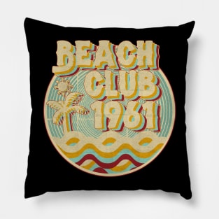 vintage retro beach club 70s 1961 with spirale turqoise Pillow