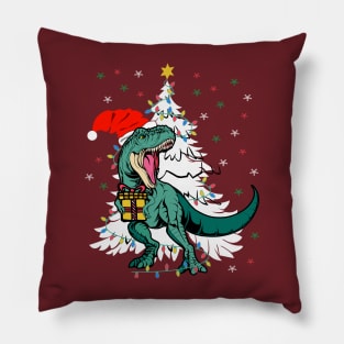 Tree Rex T-Rex Wearing Santa Hat Christmas Tree Xmas Lights Dinosaur Lover Christmas Gift Pillow