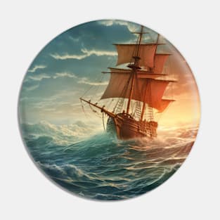 Pirates Ship In Storm Weather Surrealist Pin