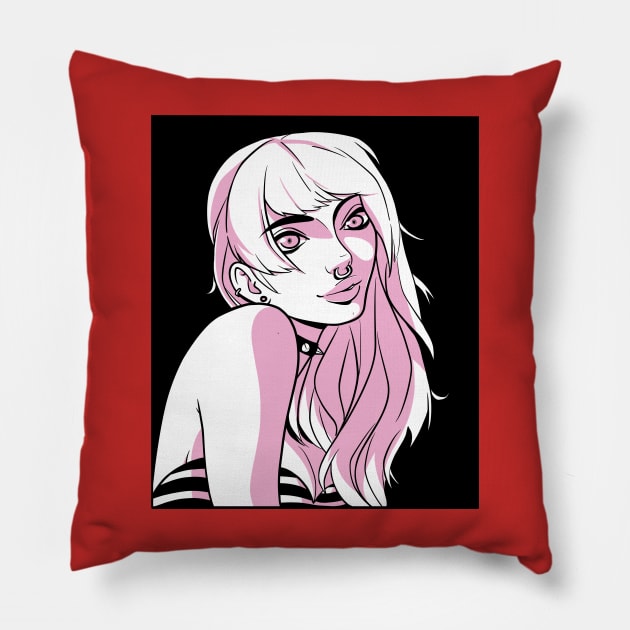 Goth Girl Witch Roses Halloween Alternative Witchcraft Pillow by Noseking