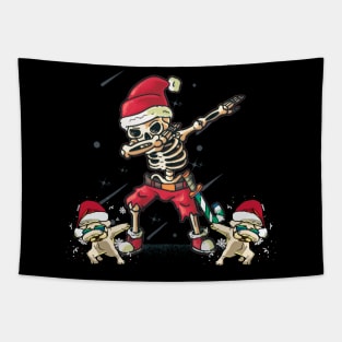 funny christmas dabbing skeleton with pugs Tapestry