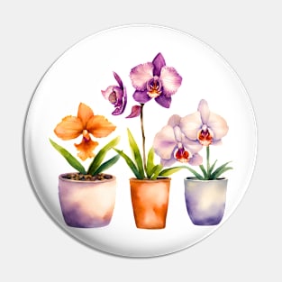 Potted Orchid Watercolor Pin