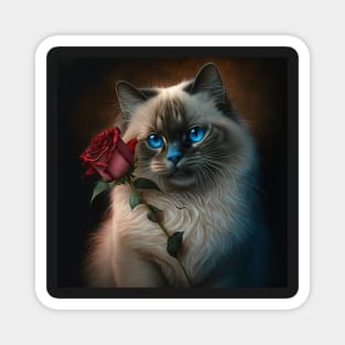 Ragdoll Cat With A Red Rose Magnet