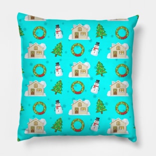 Christmas Pattern - Blue Background Pillow