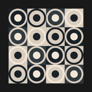 Retro Square and Circle Tile Black Cream and Slate T-Shirt