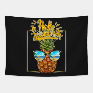 Hello Summer Tropical Pineapple with sun glasses product Tapestry