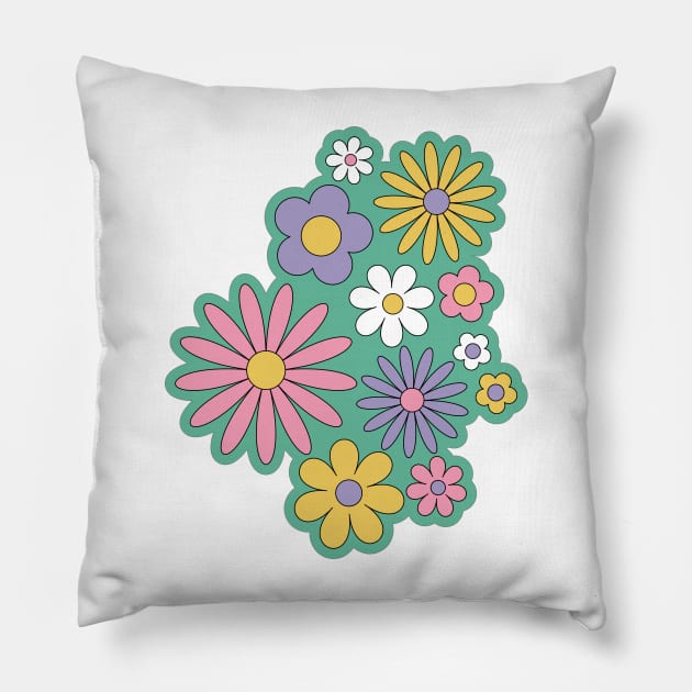 Retro Cartoon Flower Patch Pillow by Caring is Cool