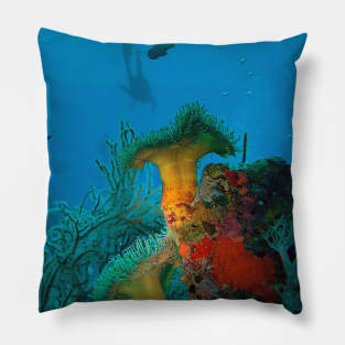 Coral Reef and Scuba Diver Pillow