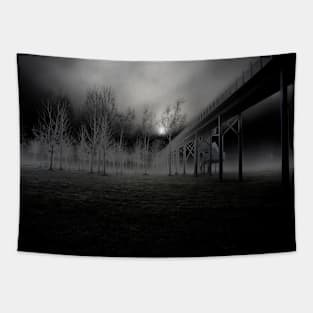 Dark Art Bridge in the Fog / Swiss Artwork Photography Tapestry