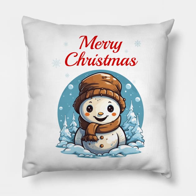 Cute snowman Pillow by DemoArtMode