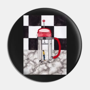 French Press Surrealist Painting for Coffee Lovers Pin