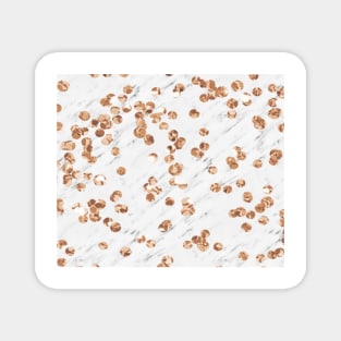 Rose gold crystals - white marble Magnet