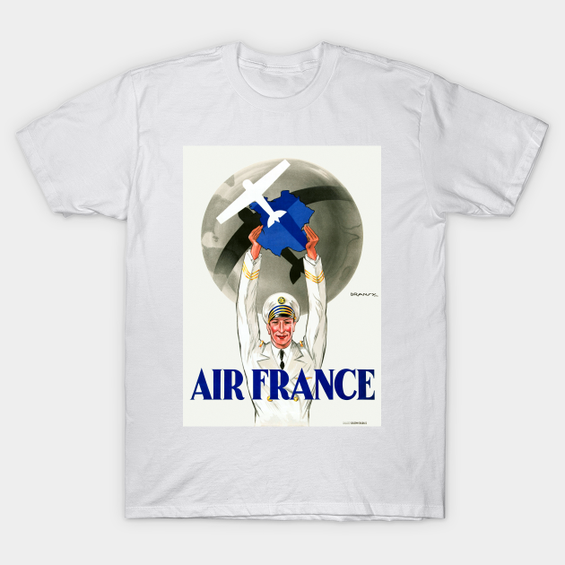 Discover Vintage Travel Poster Air France Flight Captain Plane - Air France - T-Shirt