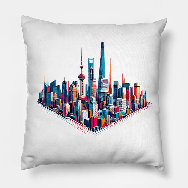 Skyline Shanghai Pillow by sapphire seaside studio