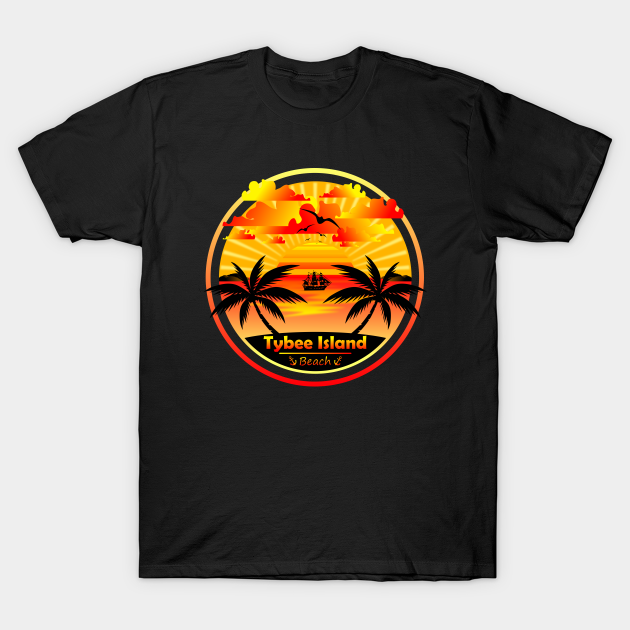 Tybee Island Beach, Palm Trees Sunset, Georgia Summer - Tybee Island - T-Shirt