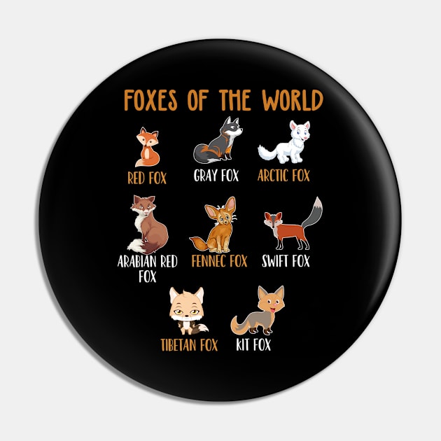 Foxes Of The World Funny Fox Animals Educational Pin by TeddyTees