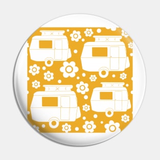 Daisy Polka Dot Vintage Caravan Pattern in Mustard Yellow and White Pin