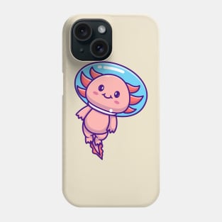 Cute Axolotl Astronaut Swimming Floating In Space Cartoon Phone Case