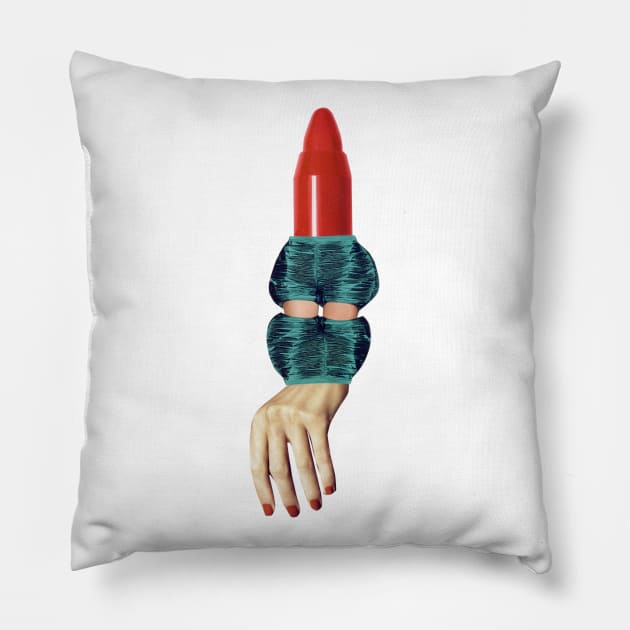 Red Lipstick Monster Pillow by Luca Mainini