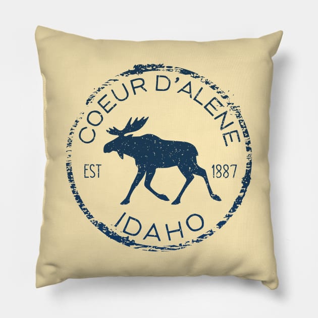 Coeur d'Alene Idaho Weathered Moose Design Souvenir Pillow by Pine Hill Goods