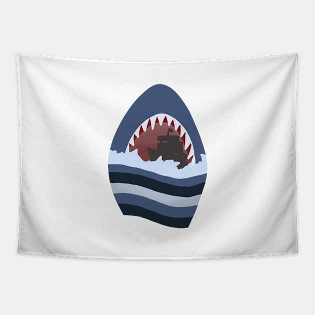 Shark swallows boat Tapestry by WritingLuv