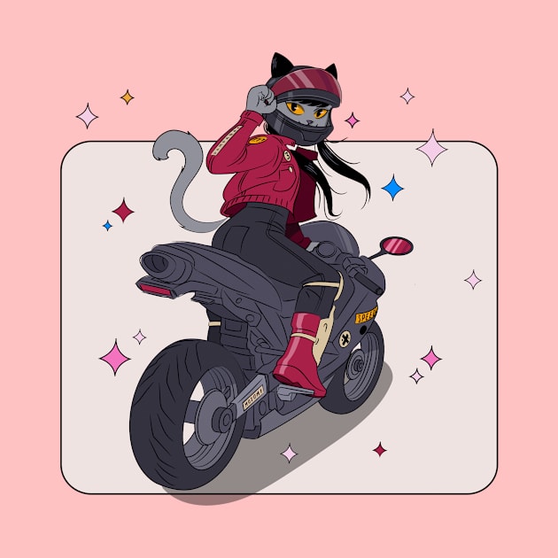 Biker cat girl by ErisArt