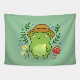 Cute Frog with Hat Mushroom Kawaii Aesthetic Cottagecore Tapestry