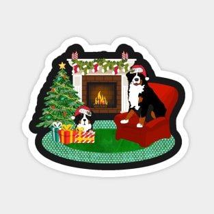 Bernese Mountain Dogs Waiting For Santa Magnet