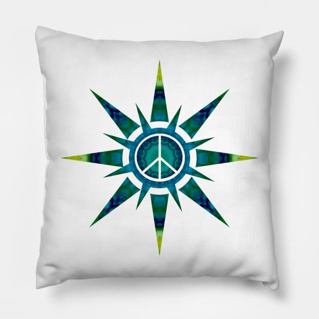 Solar Peace in Blue Pillow by ShirleyTwofeathers