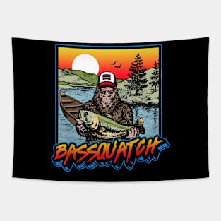 Bassquatch! Bass Fishing Sasquatch Retro 80S Fisherman Tapestry