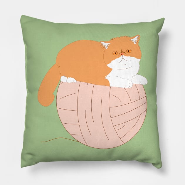 Exotic Shorthair Cat and Yarn Ball Pillow by LulululuPainting