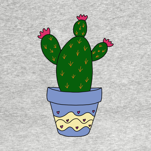 Cute Cactus Design 185 Cactus With Blooms In Painted Pot