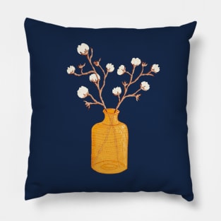 Still life - Cotton branches in a ochre vase Pillow