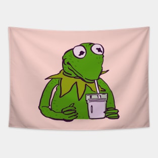 kermit the frog drinks a glass of milk / the muppets meme Tapestry