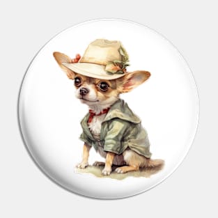 Chihuahua wearing a green jacket Pin