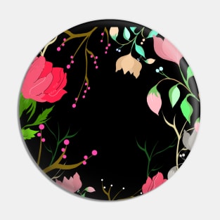 Black floral art Pin