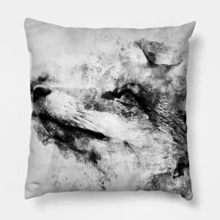 Red Fox Black and White Watercolor 01 Pillow