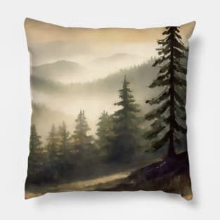 foggy fir forest Pillow