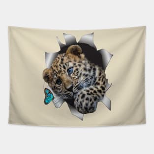 Leopard Cub and a Butterfly Tapestry