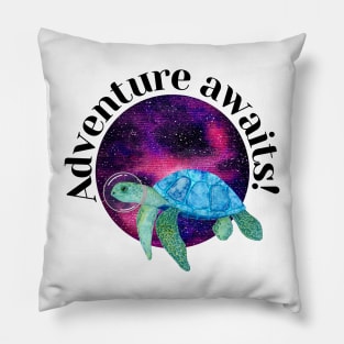 Cute watercolor astronaut turtle with galaxy planet - Adventure awaits Pillow