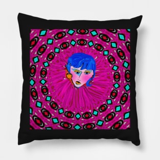 Blue Hair and Pink Cheeks Pillow