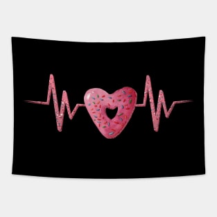 Heartbeat with cute pink heart shaped donut illustration Tapestry